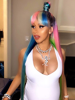 Cardi B rainbow hair