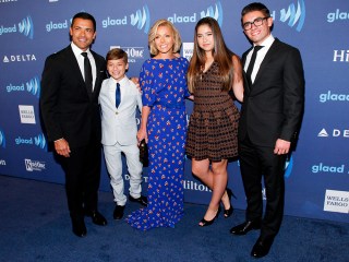 Mark Consuelos, from left, Joaquin Antonio Consuelos, Kelly Ripa, Lola Grace Consuelos and Michael Joseph Consuelos attend the 26th Annual GLAAD Media Awards at the Waldorf Astoria, in New York
2015 GLAAD Media Awards - Arrivals, New York, USA