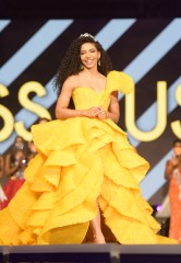 Cheslie Kryst, Miss USA 2019 on stage at the Miss USA 2020 Competition, on November 7, 2020 at Graceland in Memphis Tennessee.