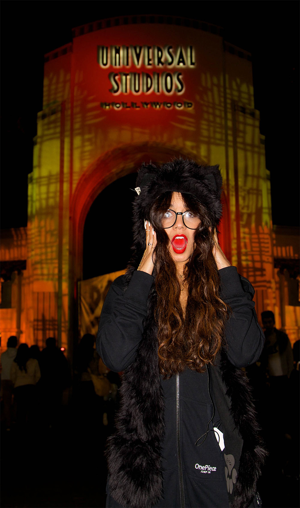 Vanessa Hudgens and sister Stella Hudgens at Halloween Horror Nights in LA