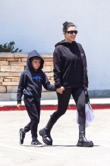 Calabasas, CA - *EXCLUSIVE* - Kourtney Kardashian sports an all-black ensemble as she takes her youngest son Reign Aston Disick to get some Italian food in Calabasas. The newly married reality star may be longing for some of the amazing food she had during her recent trip to Portofino while celebrating her wedding to Travis Barker. Pictured: Kourtney Kardashian BACKGRID USA 3 JUNE 2022 USA: +1 310 798 9111 / usasales@backgrid.com UK: +44 208 344 2007 / uksales@backgrid.com *UK Clients - Pictures Containing Children Please Pixelate Face Prior To Publication*