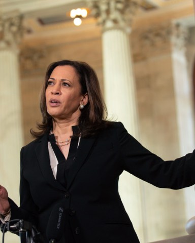 United States Senator Kamala Harris (Democrat of California) speaks during a television interview at the United States Capitol in Washington D.C., U.S., on Wednesday, June 24, 2020. Credit: Stefani Reynolds / CNP. 24 Jun 2020 Pictured: United States Senator Kamala Harris (Democrat of California) speaks during a television interview at the United States Capitol in Washington D.C., U.S., on Wednesday, June 24, 2020. Credit: Stefani Reynolds / CNP. Photo credit: Stefani Reynolds - CNP / MEGA TheMegaAgency.com +1 888 505 6342 (Mega Agency TagID: MEGA683531_004.jpg) [Photo via Mega Agency]