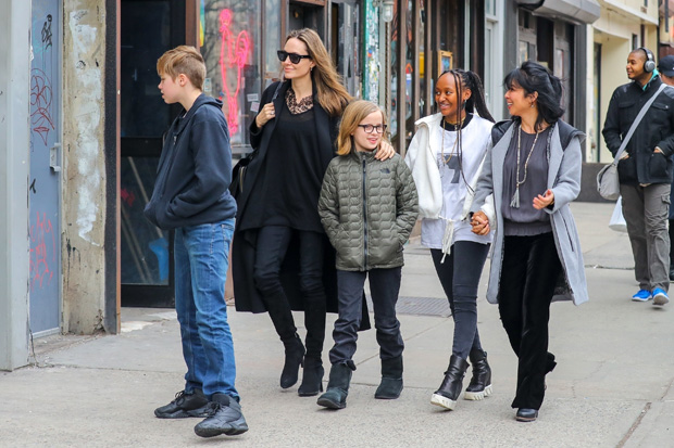 Angelina Jolie was spotted out and about in New York City with Vivienne, Shiloh and Zahara on Feb. 23.