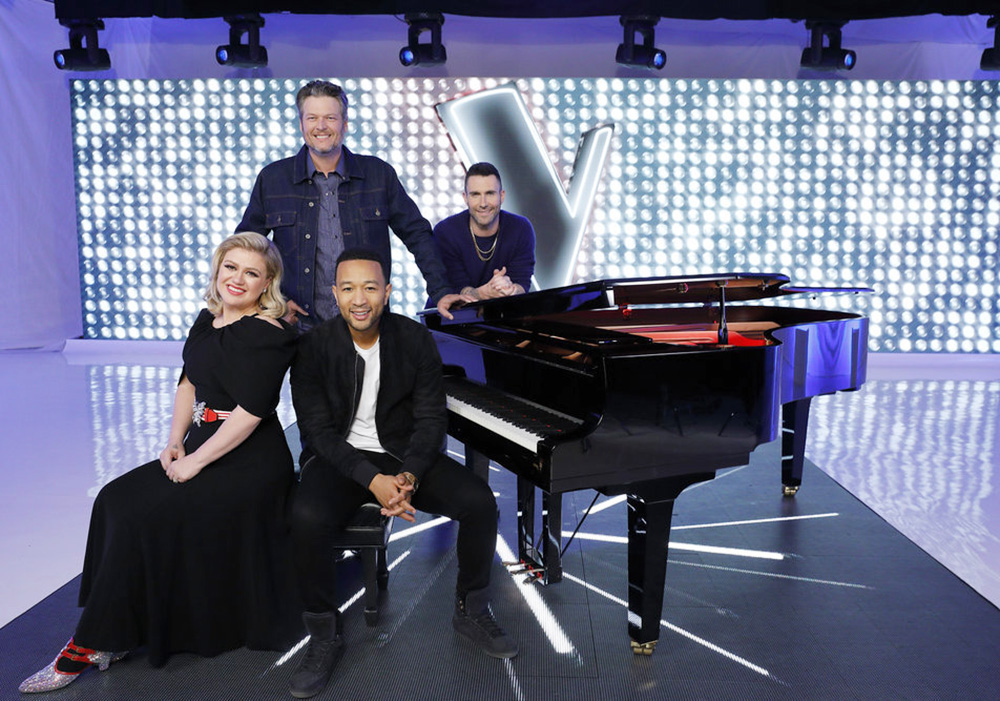 THE VOICE -- Season 16 -- Pictured: (l-r) Kelly Clarkson, Blake Shelton, John Legend, Adam Levine -- (Photo by: Trae Patton/NBC)