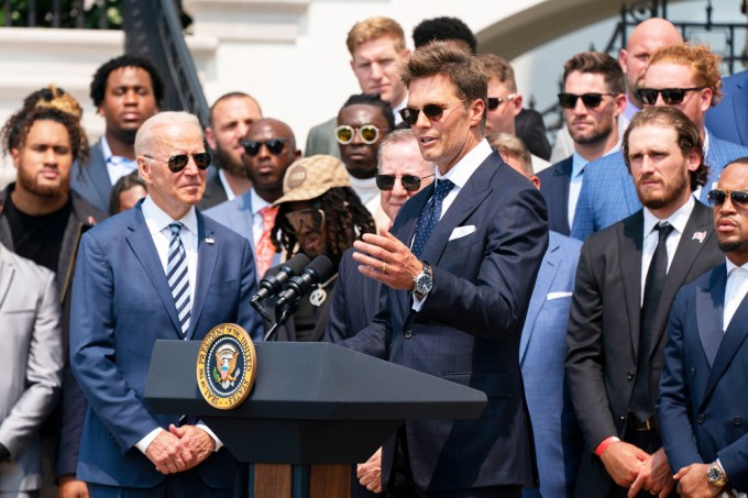 Tom Brady speaks in front of Joe Biden