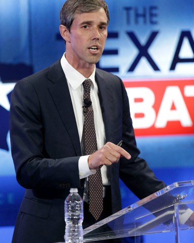 MAGS OUT; TV OUT; NO SALES; SAN ANTONIO OUT; AP MEMBERS ONLY; MANDATORY CREDIT
Mandatory Credit: Photo by TOM REEL/POOL/EPA-EFE/REX/Shutterstock (9934616s)
Democratic challenger and US Representative from Texas Beto O'Rourke speaks during a debate with Republican Senator Ted Cruz (not pictured) before the US Midterm elections in San Antonio, Texas, USA, 16 October 2018.
Candidate for the US Senate Beto O'Rourke and Senator Ted Cruz hold a debate in San Antonio, USA - 16 Oct 2018