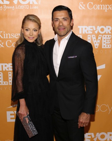 Kelly Ripa, Mark Consuelos. Actors Kelly Ripa and husband Mark Consuelos attend The Trevor Project's TrevorLIVE New York gala at Cipriani Wall Street, in New York
2019 TrevorLIVE Gala, New York, USA - 17 Jun 2019