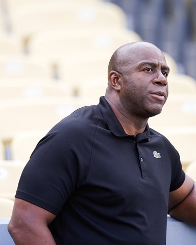 Earvin Magic Johnson Los Angeles Dodgerst owner Earvin "Magic" Johnson looks on before a baseball game between the Los Angeles Dodgers and the Arizona Diamondbacks, in Los Angeles
Diamondbacks Dodgers Baseball, Los Angeles, USA