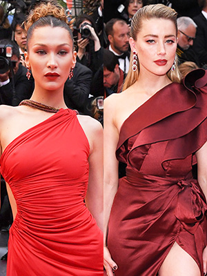 Amber Heard Plunging Red Slit Dress