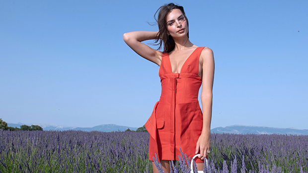 Emily Ratajkowski Plunging Red Mini Dress