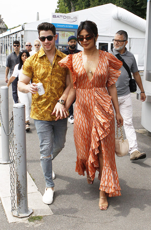 Priyanka Chopra Plunging Orange Dress