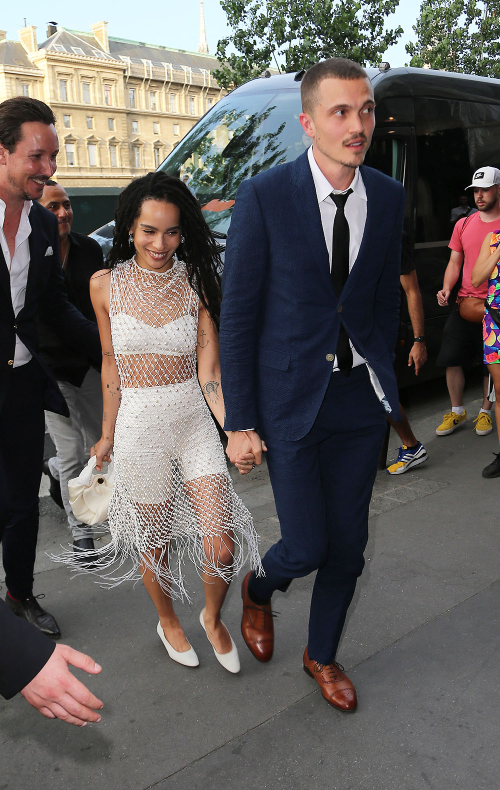 Zoë Kravitz and Karl Glusman attend pre wedding party at french restaurant laperouse Paris,June 28 th 2019. 28 Jun 2019 Pictured: Zoë Kravitz and Karl Glusman. Photo credit: KCS Presse / MEGA TheMegaAgency.com +1 888 505 6342 (Mega Agency TagID: MEGA454850_004.jpg) [Photo via Mega Agency]