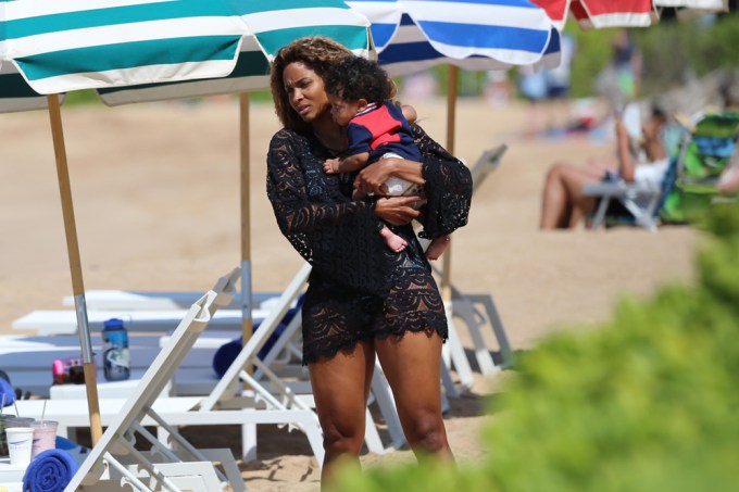 Ciara cuddles her baby boy Win