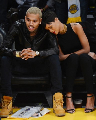 ©2012 GAMEPIKS 310-828-3445

Singers Rihanna and Chris Brown sit courtside as they attend the Los Angeles Lakers vs. New York Knicks NBA game at Staples Center in Los Angeles on December 25, 2012. The Lakers defeated the Knicks 100-94.

XYZ (Mega Agency TagID: MEGAR99084_10.jpg) [Photo via Mega Agency]