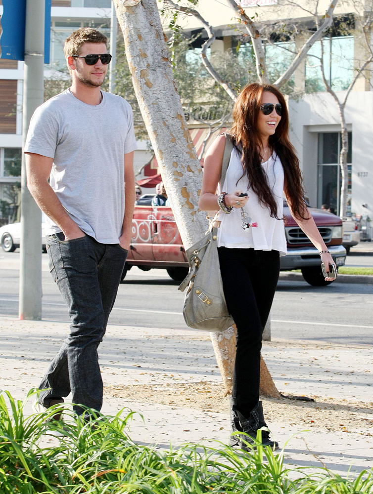 Miley Cyrus and boyfriend Liam Hemsworth out and about in Los Angeles, America - 06 Jan 2010