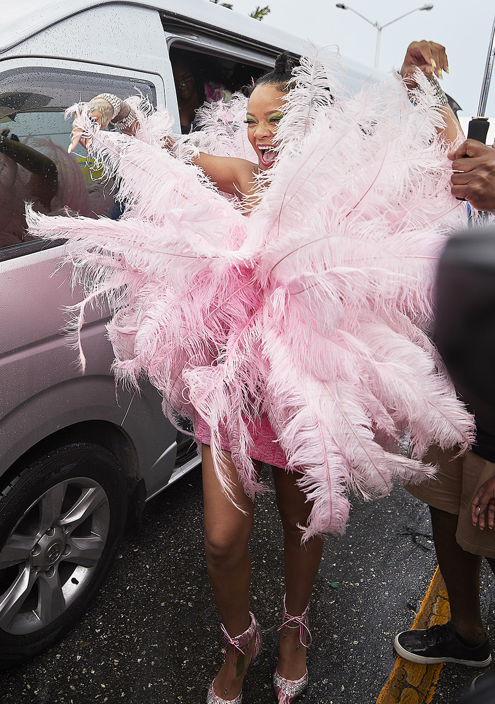 Rihanna Stuns In A Bright Pink Feathered Costume To Kick Off The Annual Crop Over Festival In Barbados