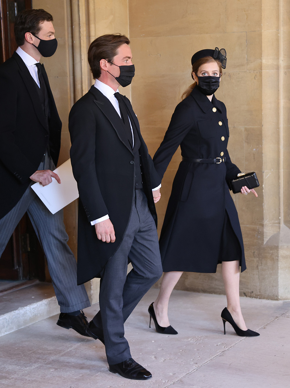 Edoardo Mapelli Mozzi and Princess Beatrice during the funeral of Prince Philip, Prince Philip at Windsor Castle on April 17, 2021 in Windsor, England. Prince Philip of Greece and Denmark was born 10 June 1921, in Greece. He served in the British Royal Navy and fought in WWII. He married the then Princess Elizabeth on 20 November 1947 and was created Prince Philip, Earl of Merioneth, and Baron Greenwich by King VI. He served as Prince Consort to Queen Elizabeth II until his death on April 9 2021, months short of his 100th birthday. His funeral takes place today at Windsor Castle with only 30 guests invited due to Coronavirus pandemic restrictions.
The funeral of Prince Philip, Duke of Edinburgh, State Entrance, Windsor Castle, Berkshire, UK - 17 Apr 2021