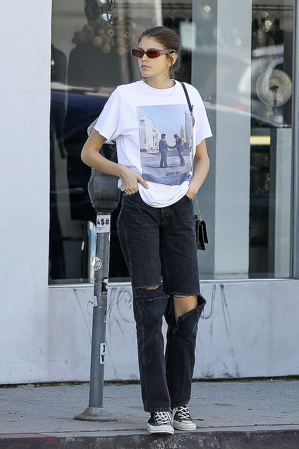 *EXCLUSIVE* Kaia Gerber shops around West Hollywood with daddy