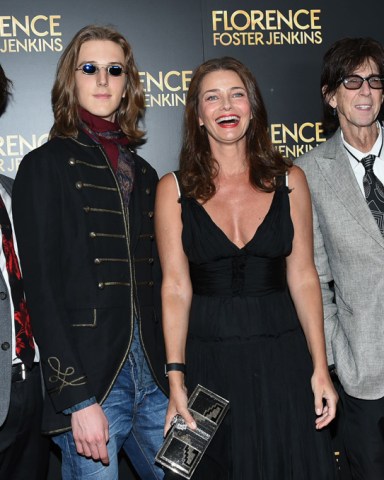 Model Paulina Porizkova poses with her sons Jonathan Ocasek, left, Oliver Ocasek and husband Ric Ocasek, right, at the premiere of "Florence Foster Jenkins" at AMC Loews Lincoln Square, in New York
NY Premiere of "Florence Foster Jenkins", New York, USA