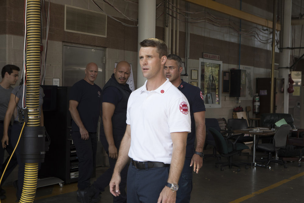 CHICAGO FIRE -- "Badlands" Episode 803 -- Pictured: (l-r) Randy Flager as Capp, Joe Minoso as Joe Cruz, Jesse Spencer as Matthew Casey, Taylor Kinney as Lt. Kelly Severide -- (Photo by: Adrian Burrows/NBC)