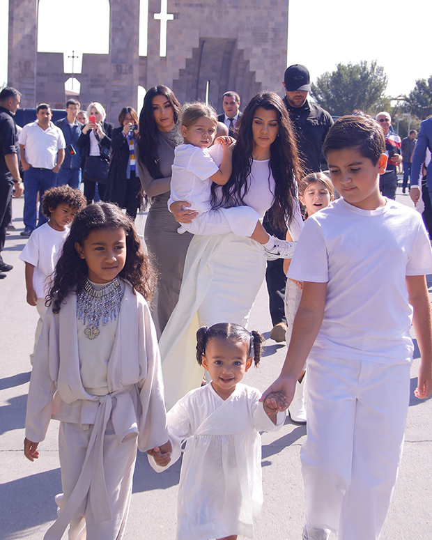 kourtney kardashian walking with kids in armenia