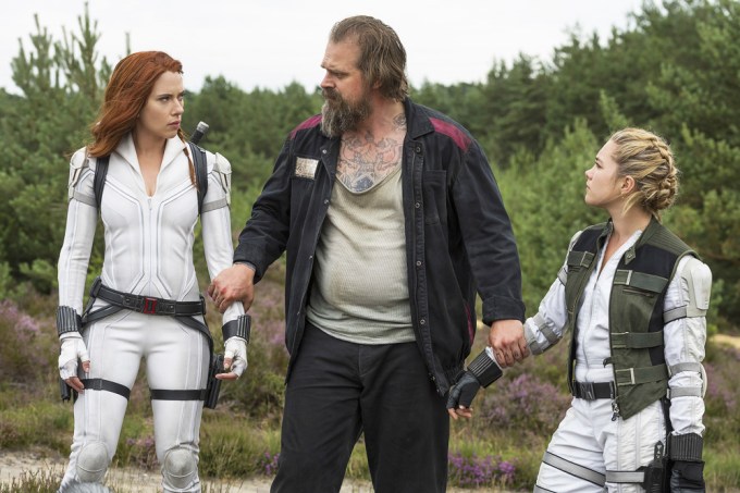 David Harbour With Scarlett Johansson & Florence Pugh