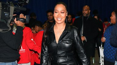 la la anthony black leather outfit