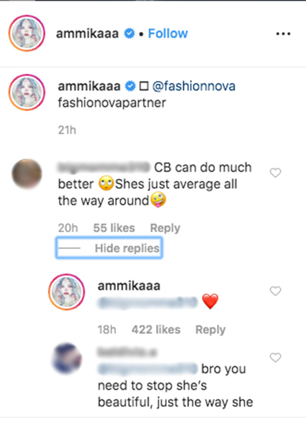 Ammika Harris Instagram Comment