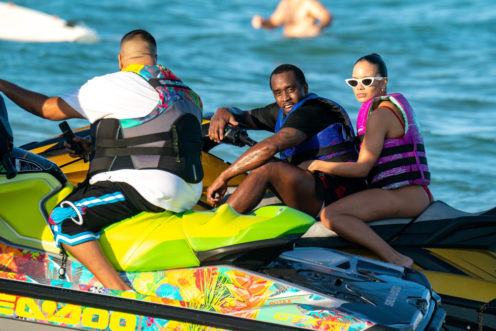 *EXCLUSIVE*  P Diddy in Miami spends a day jet skiing with mystery lady and pal DJ Khaled and Future!