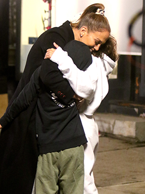 Jennifer Lopez hugging her twins, Max & Emme