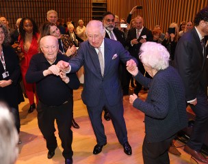 As the Jewish community prepares to celebrate Chanukah, His Majesty King Charles III visited JW3, a Jewish community centre that is open to all faiths and acts as a hub for the arts, culture, social action and learning in North London. Founded by Dame Vivien Duffield DBE, JW3 opened in October 2013 with a vision of a vibrant, diverse, unified British-Jewish community, inspired by and engaged with Jewish arts, culture, learning and life. King Charles III danced at pre-Chanukah reception being hosted on site for Holocaust survivors,
King Charles III visits JW3 Jewish Community Centre, London, UK - 16 Dec 2022