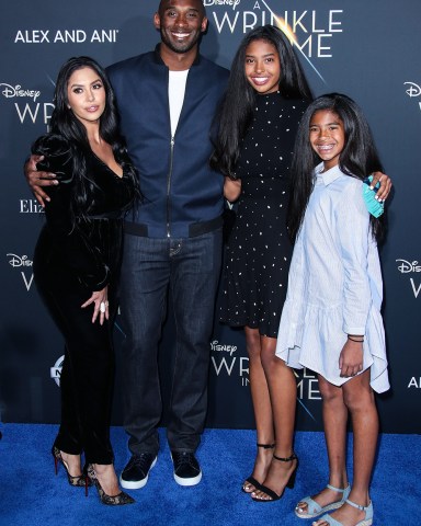 Kobe Bryant, Vanessa Bryant, Gianna Bryant and Natalia Bryant
'A Wrinkle in Time' film premiere, Arrivals, Los Angeles, USA - 26 Feb 2018