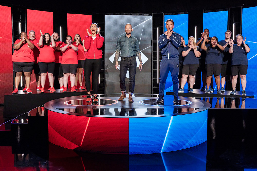 THE BIGGEST LOSER -- "Time for Change" Episode 101 -- Pictured: (l-r) PhiXavier Holms, James DiBattista, Kristi McCart, Domenico Bruggelis, Teri Aguiar, Katarina Bouton, Erica Lugo, Bob Harper, Steve Cook, Megan Hoffman, Robert Richardson II, Dolores Tomorrow, Micah Collum, Kim Emami-Davis -- (Photo by: John Britt/USA Network)