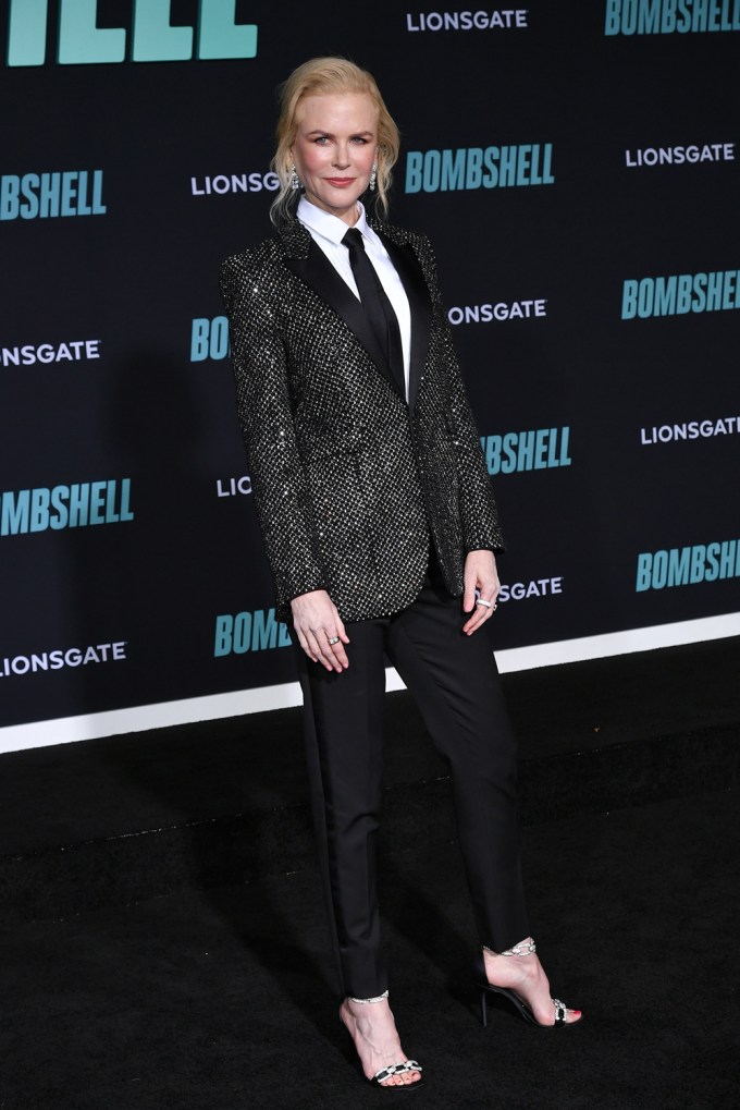 Nicole Kidman in a menswear look at the ‘Bombshell’ premiere