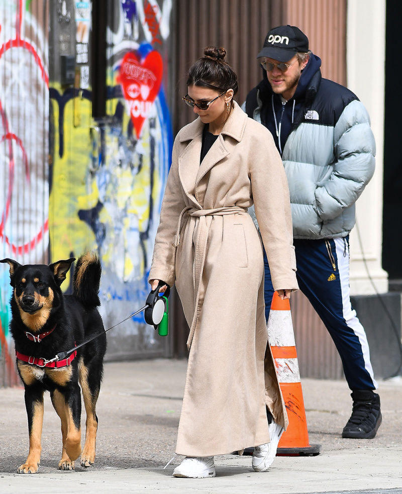 Emily Ratajkowski And Husband Sebastian Bear-McClard Walk Their Dog Colombo In New York City