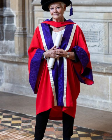 Judi Dench after she received her Honorary Doctorate Degree.
Dame Judi Dench receives an honorary doctorate from Winchester University, UK - 18 Oct 2019