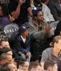 Lil Wayne at the Lakers game with his son. The Los Angeles Lakers defeated the Brooklyn Nets by the final score of 125-118 at Staples Center in downton Los Angeles.

Featuring: Lil Wayne, son
Where: Los Angeles, California, United States
When: 15 Nov 2016
Credit: WENN.com Newscom/(Mega Agency TagID: wennphotossix066212.jpg) [Photo via Mega Agency]