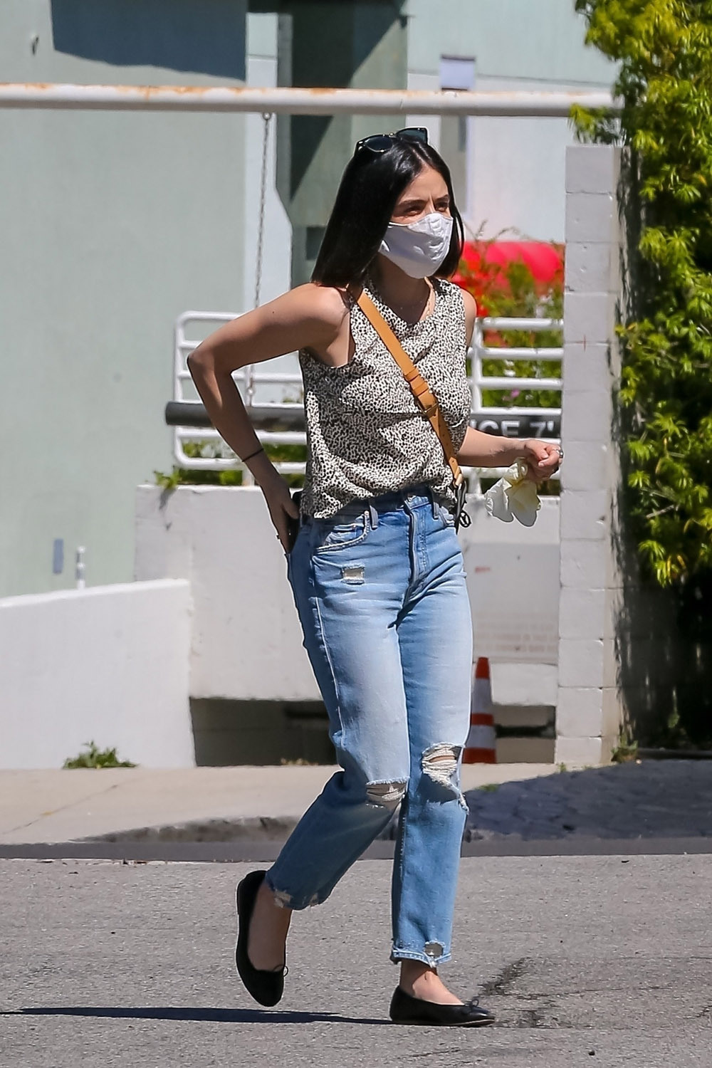 *EXCLUSIVE* Lucy Hale wears protective gear while grocery shopping