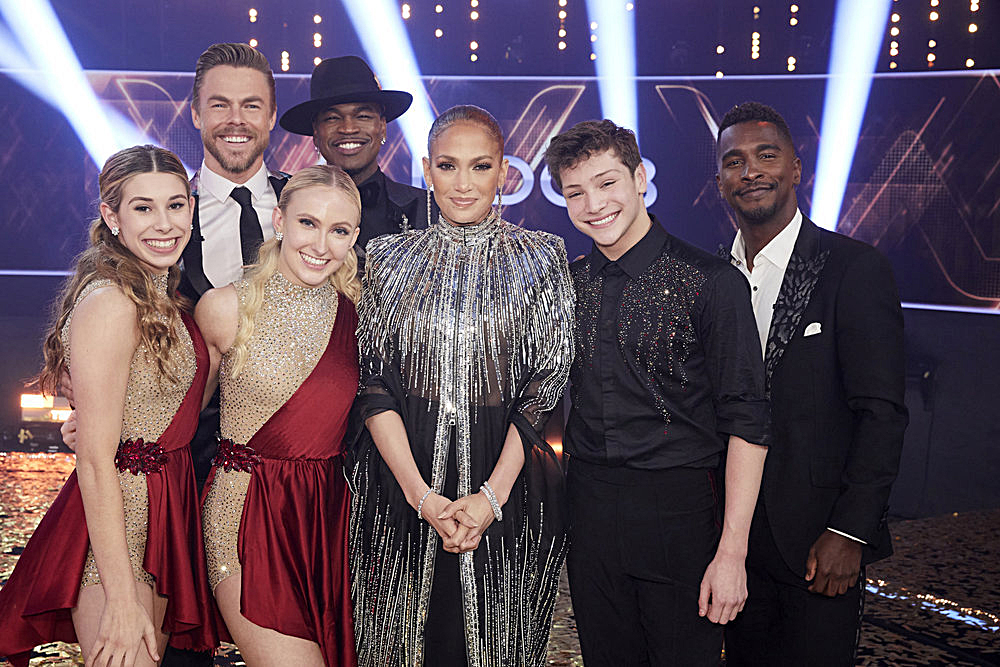 WORLD OF DANCE -- "World Finals" Episode 412 -- Pictured: (l-r) MDC3, Derek Hough, Ne-Yo, Jennifer Lopez -- (Photo by: Trae Patton/NBC)