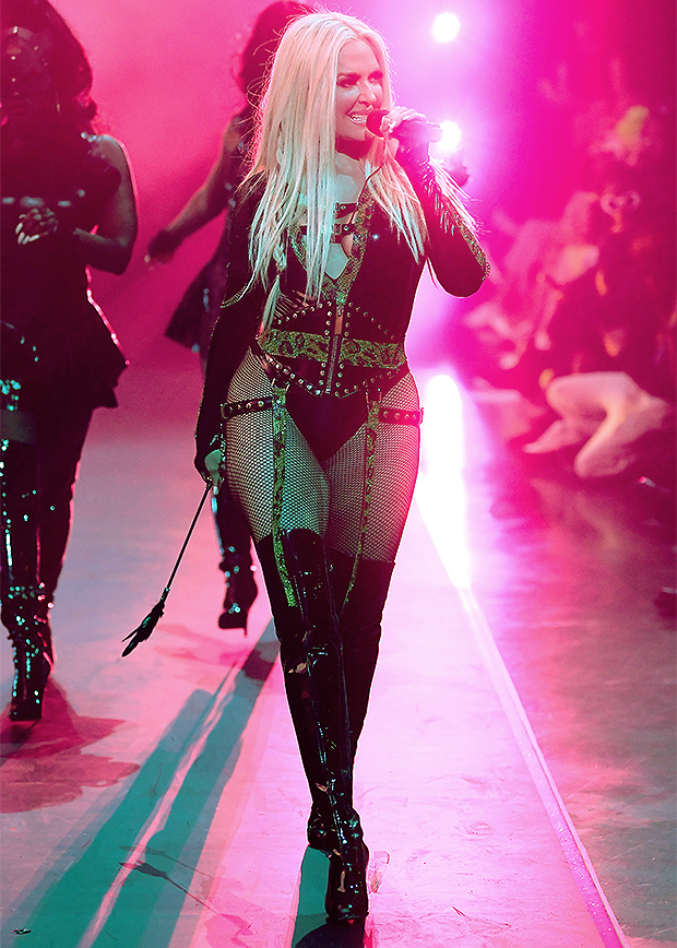 Erika Jayne performing in pink