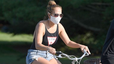 Jennifer Lopez riding bikes