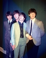 FILE - This 1964 file photo shows members of The Beatles during their first U.S. tour in an unknown location. The band members, from left, are George Harrison, John Lennon, Ringo Starr and Paul McCartney. (AP Photo, File)