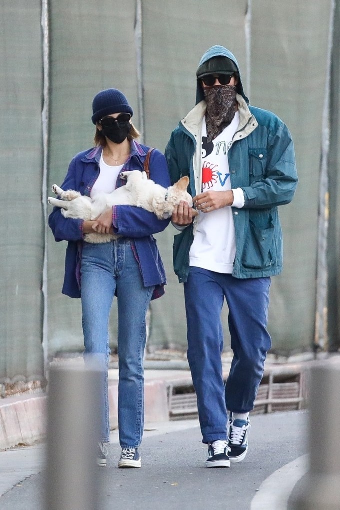 Kaia Gerber and Jacob Elordi take Kaia’s dog to the park