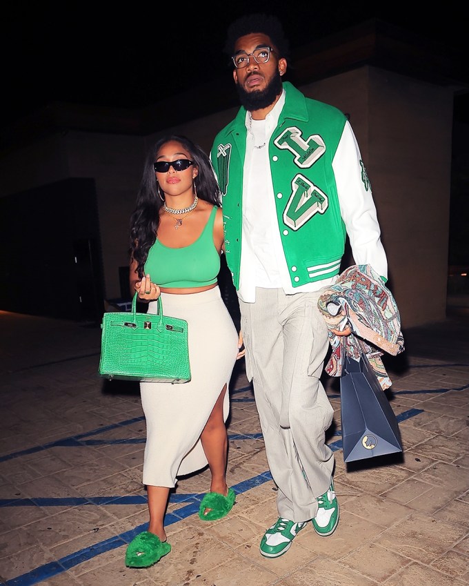 Jordyn Woods Shows Off Curves in Twin Outfits with Karl Anthony-Towns in Malibu