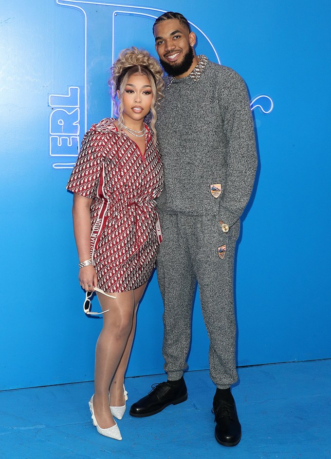 Jordyn Woods & Karl-Anthony Towns pose at Dior