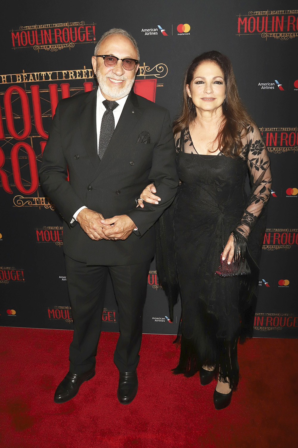 Emilio Estefan, left, and Gloria Estefan attend the Broadway opening night of "Moulin Rouge! The Musical" at the Al Hirschfeld Theatre on Thursday, July 25, 2019, in New York. (Photo by Greg Allen/Invision/AP)