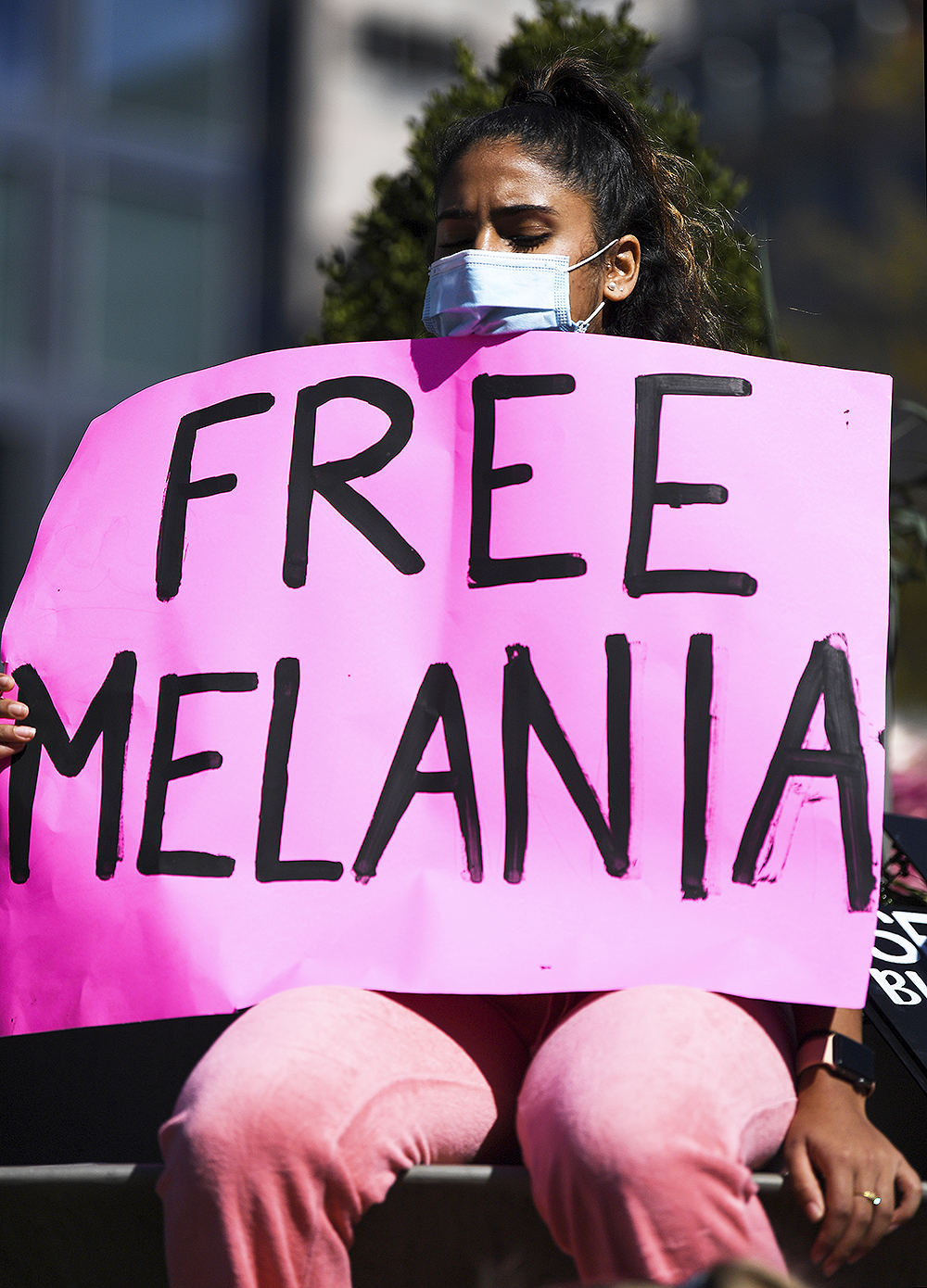 UNITED STATES - OCTOBER 17: A woman holds up a sign as she participates in the Women's March at Freedom Plaza in Washington on Saturday, Oct. 17, 2020. (Photo by Caroline Brehman/CQ Roll Call via AP Images)