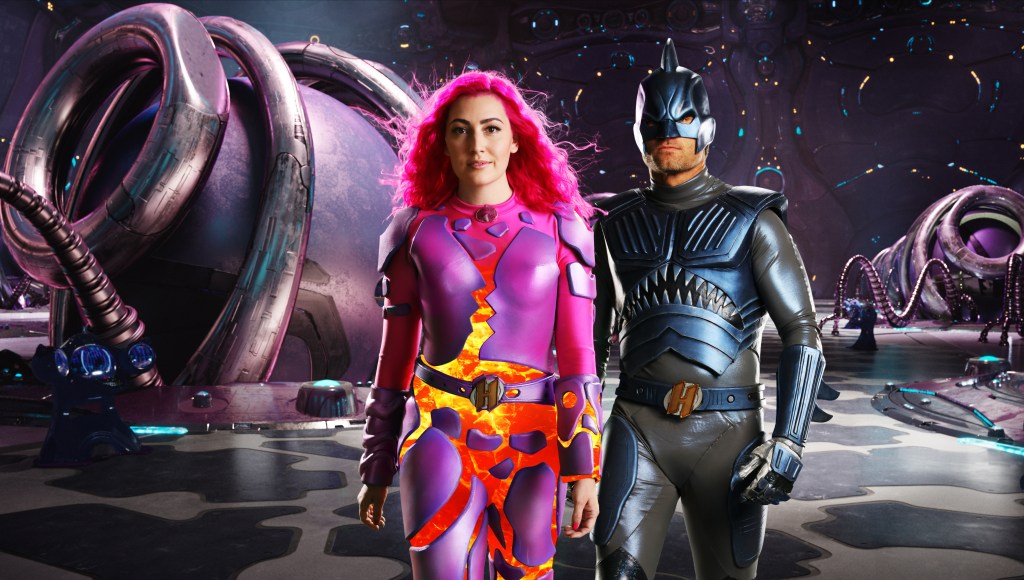 WECAN BE HEROES:  (L-R) TAYLOR DOOLEY as LAVAGIRL, JJ DASHNAW AS SHARKBOY. Cr. NETFLIX © 2020