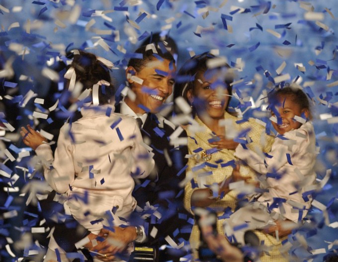 Barack Obama and family celebrate his election to the U.S. Senate