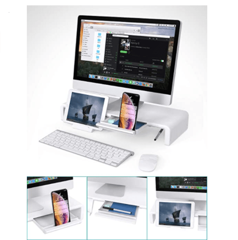 Rising Monitor Stand with Compartments